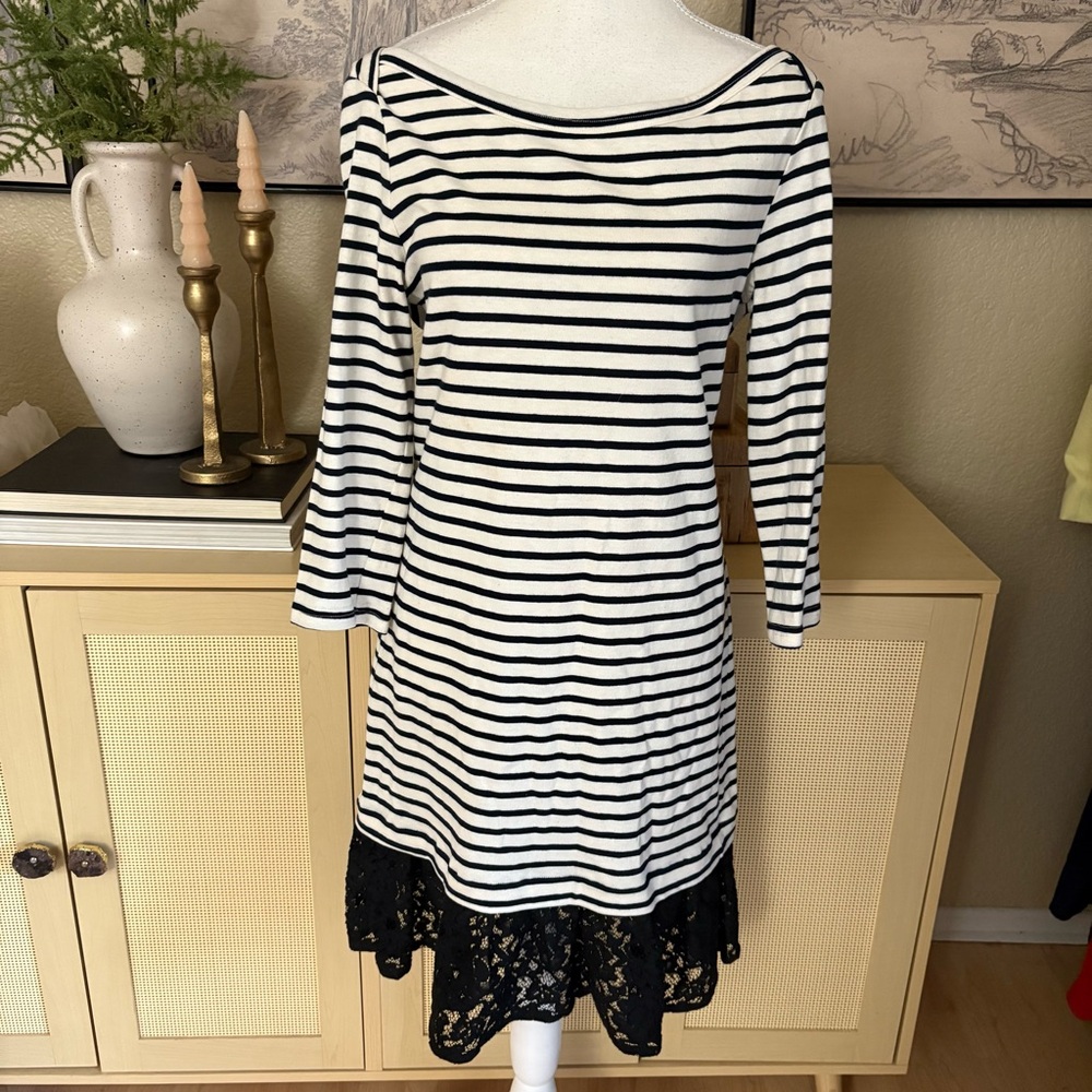 SEA NEW YORK Striped Lace Eyelet Trim Dress Size Small